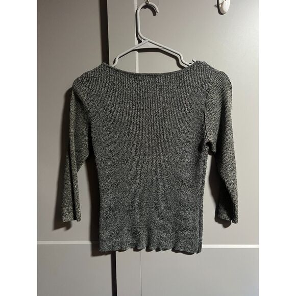 Oliver Perry Knitwear Women Silk Blend Ribbed 3/4 Sleeve Stretchy Shirt Gray Med - Picture 2 of 3